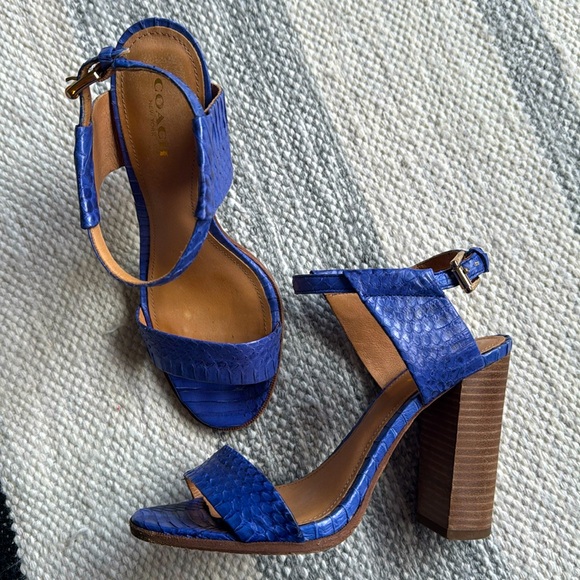 Coach Lexey Solid Snake Leather Block Heel Sandals - Picture 1 of 7